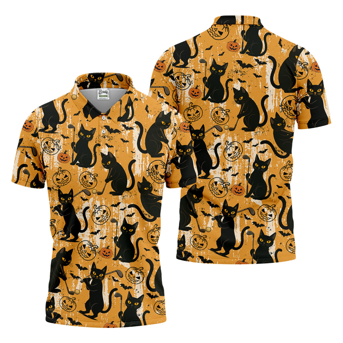 Funny Black Cat Men's Golf Polo Shirt, Halloween Golf Shirt, Halloween Polo Shirt, Golf Gift For Him