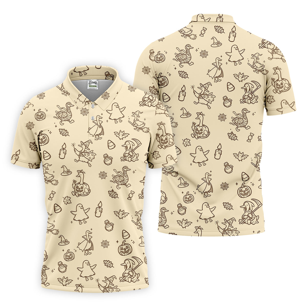 Goose Halloween, Doodle Pattern, Beige Golf Shirt, Mens Funny Golf Shirts, Long Sleeve Golf Shirts, Men Golf Polo