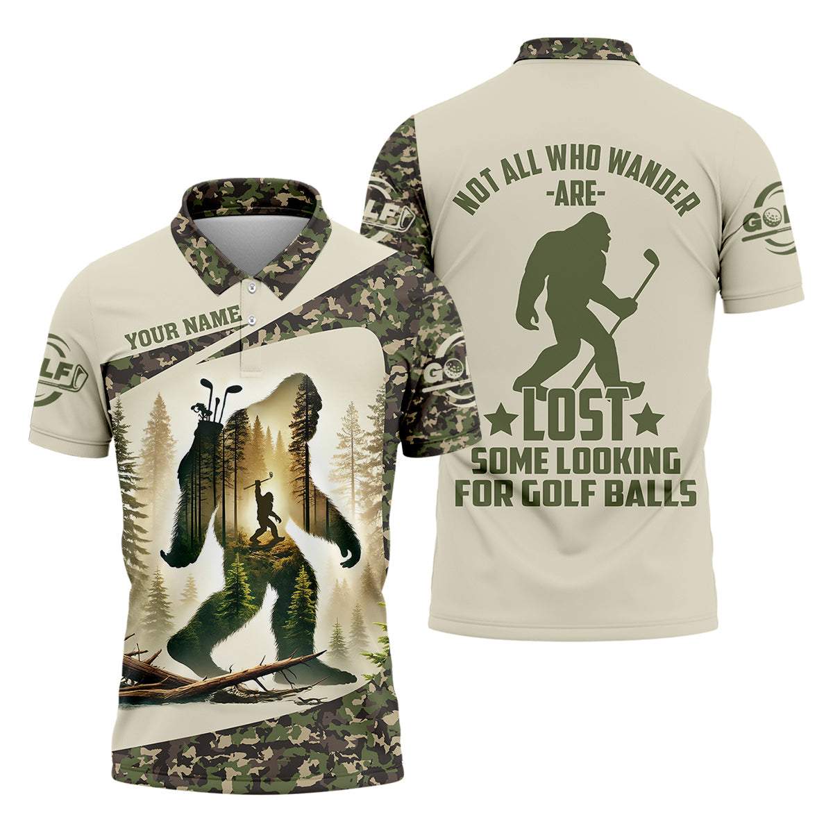 Not All Who Wander Are Lost Bigfoot Custom Men's Golf Polo Shirt, Golfing Apparel, Golf Gifts For Men