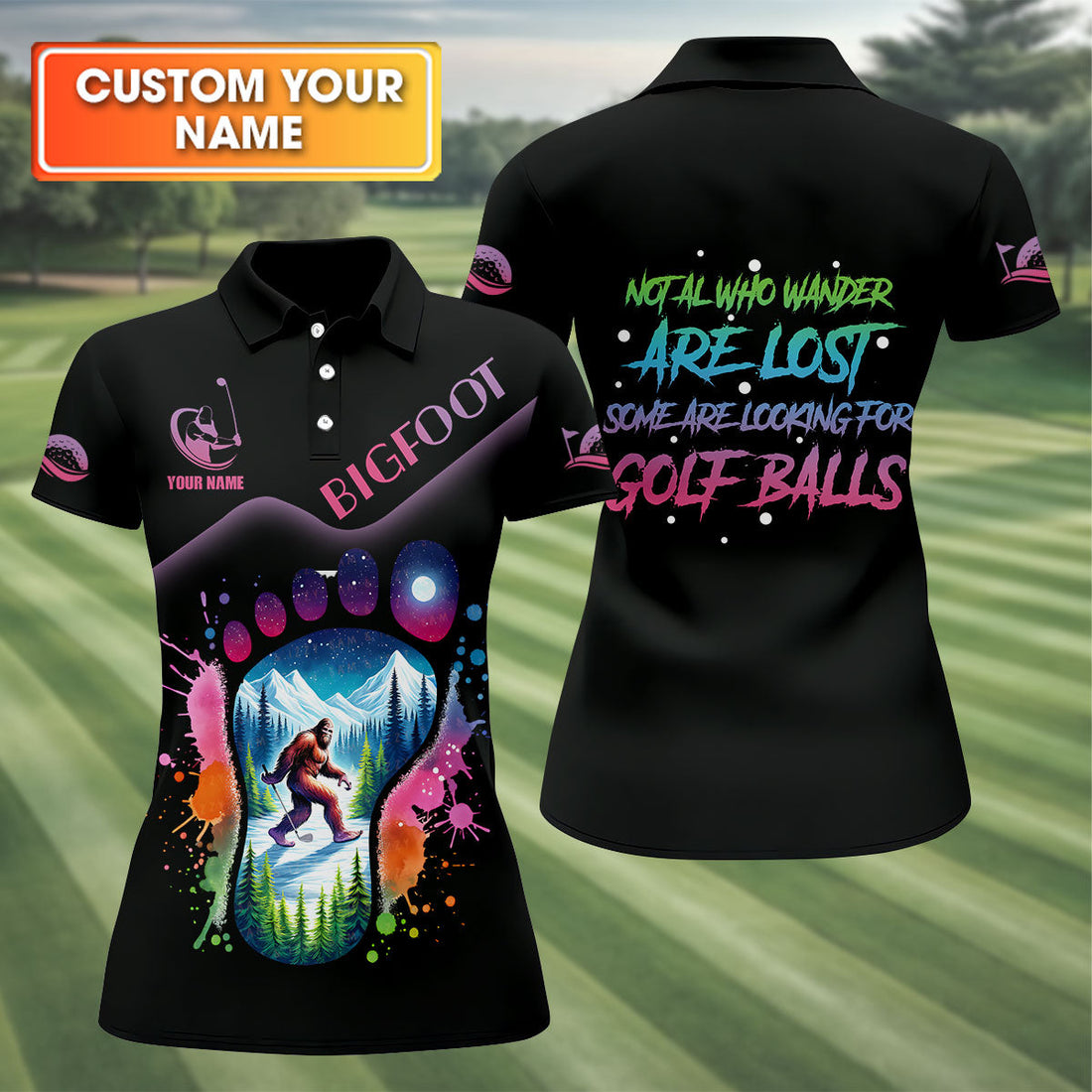 Funny Bigfoot Custom Womens Golf Polo Shirt, Ladies Golf Shirts, Golfing Apparel, Women Golf Gifts