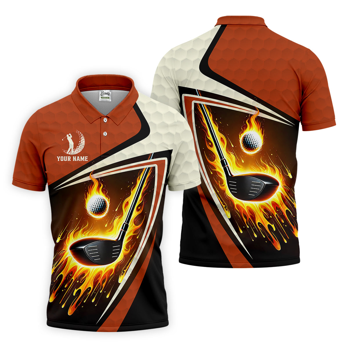 Fire Golf Ball Custom Men's Golf Polo Shirt, Funny Golf Shirt, Christmas Golf Gift
