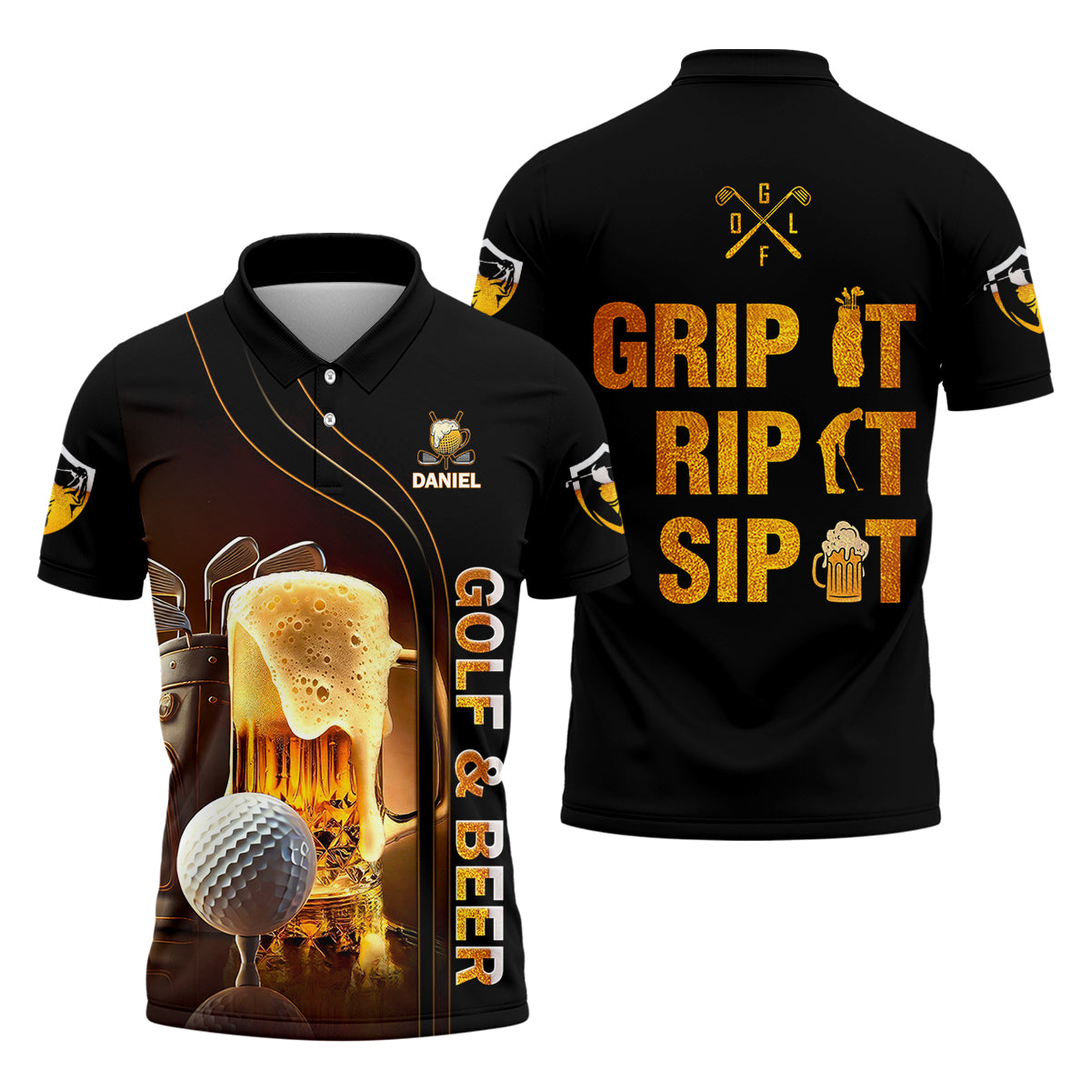 Grip It Rip It Sip It Golf Beer Shirt, Fun Golf Shirts For Men, Funny Golf Polo Shirt, Dad Golf Gifts