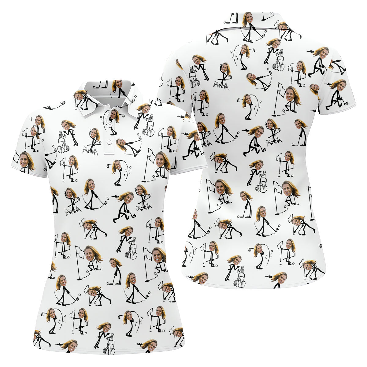 Funny Stick Women Golf Polos, Custom Face Golf Shirt, Funny Golf Shirts For Women, Ladies Golf Clothes