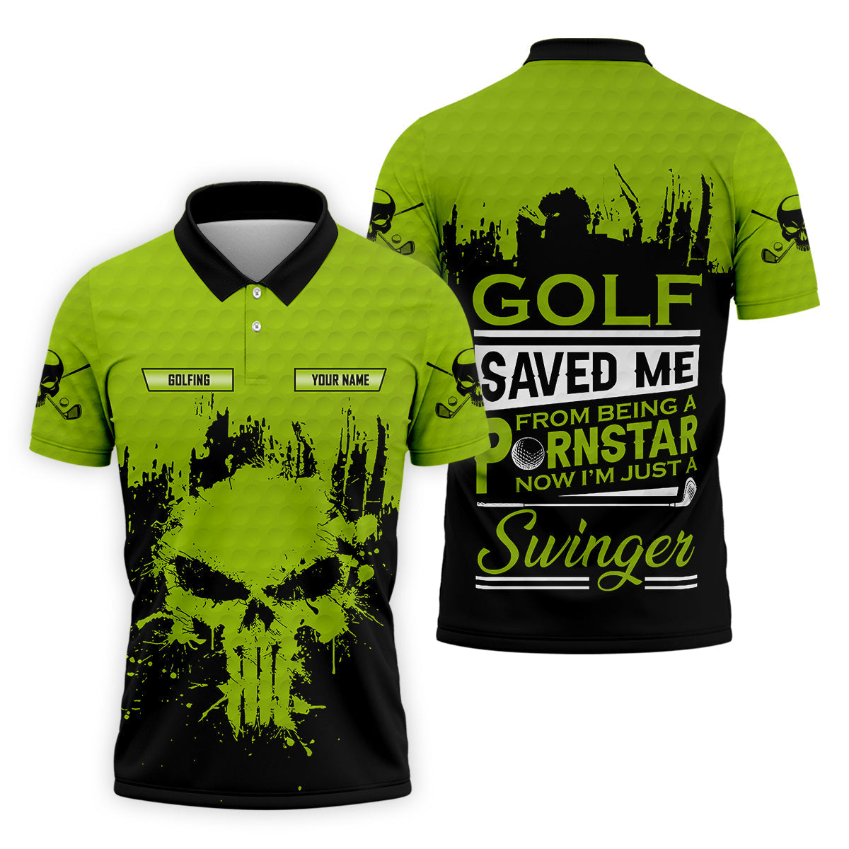 Golf Saved Me From Being A Porn Star Now I'm Just A Swinger Custom Green Skull Golf Polo Shirt, Dad Golf Gift