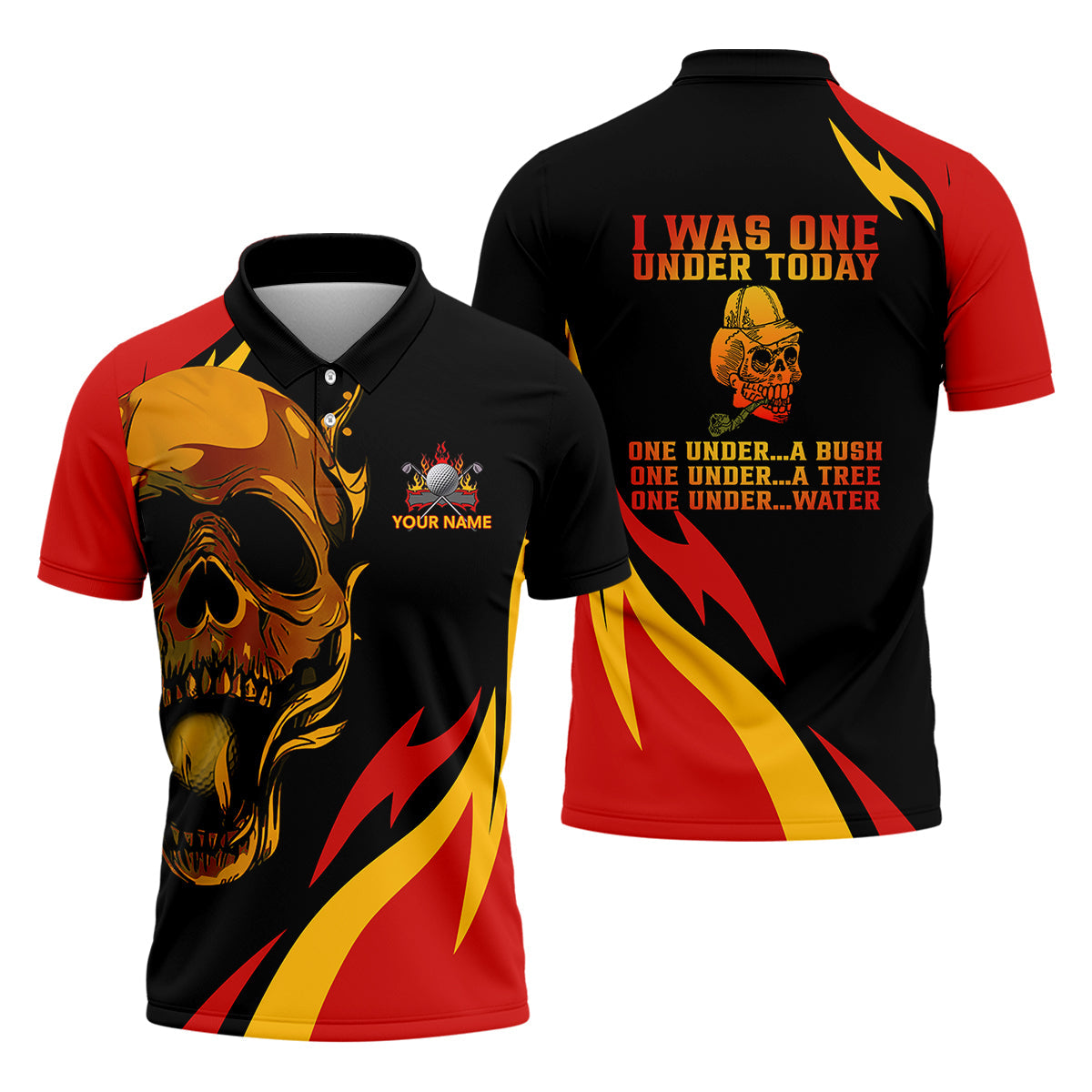 Custom Fire Skull Men's Golf Polo Shirt, Mens Golf Gift, Funny Golf Shirt
