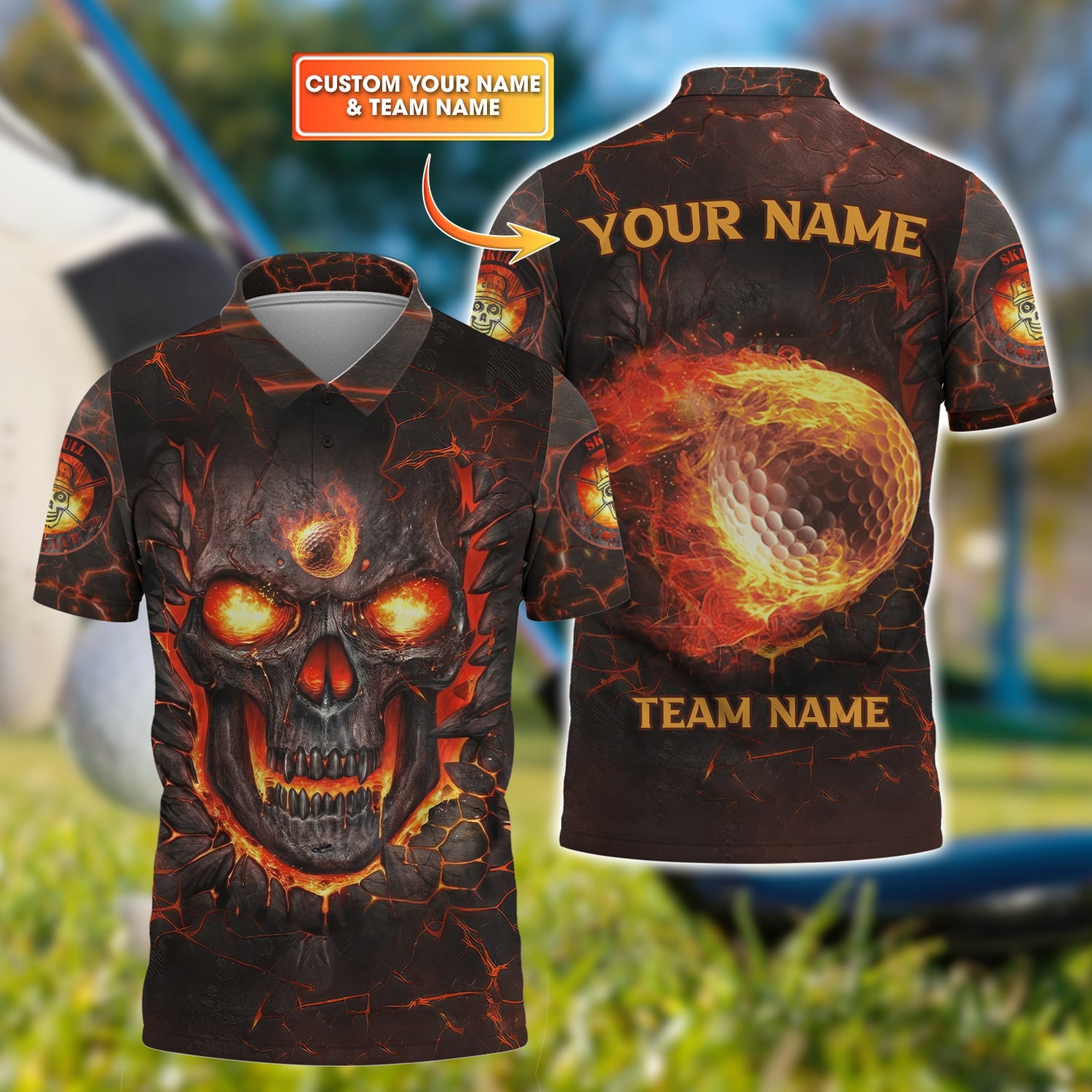 Custom Flaming Skull Men's Golf Polo Shirt, Golfing Apparel, Gift For Golfers