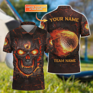 Custom Flaming Skull Men's Golf Polo Shirt, Golfing Apparel, Gift For Golfers
