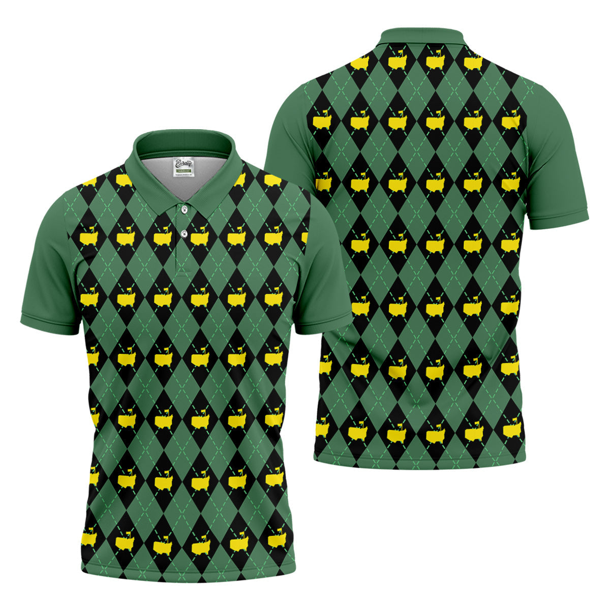 Green and Black Classic Argyle Golf Tops For Men, Mens Golf Polo Shirts, Golfing Apparel