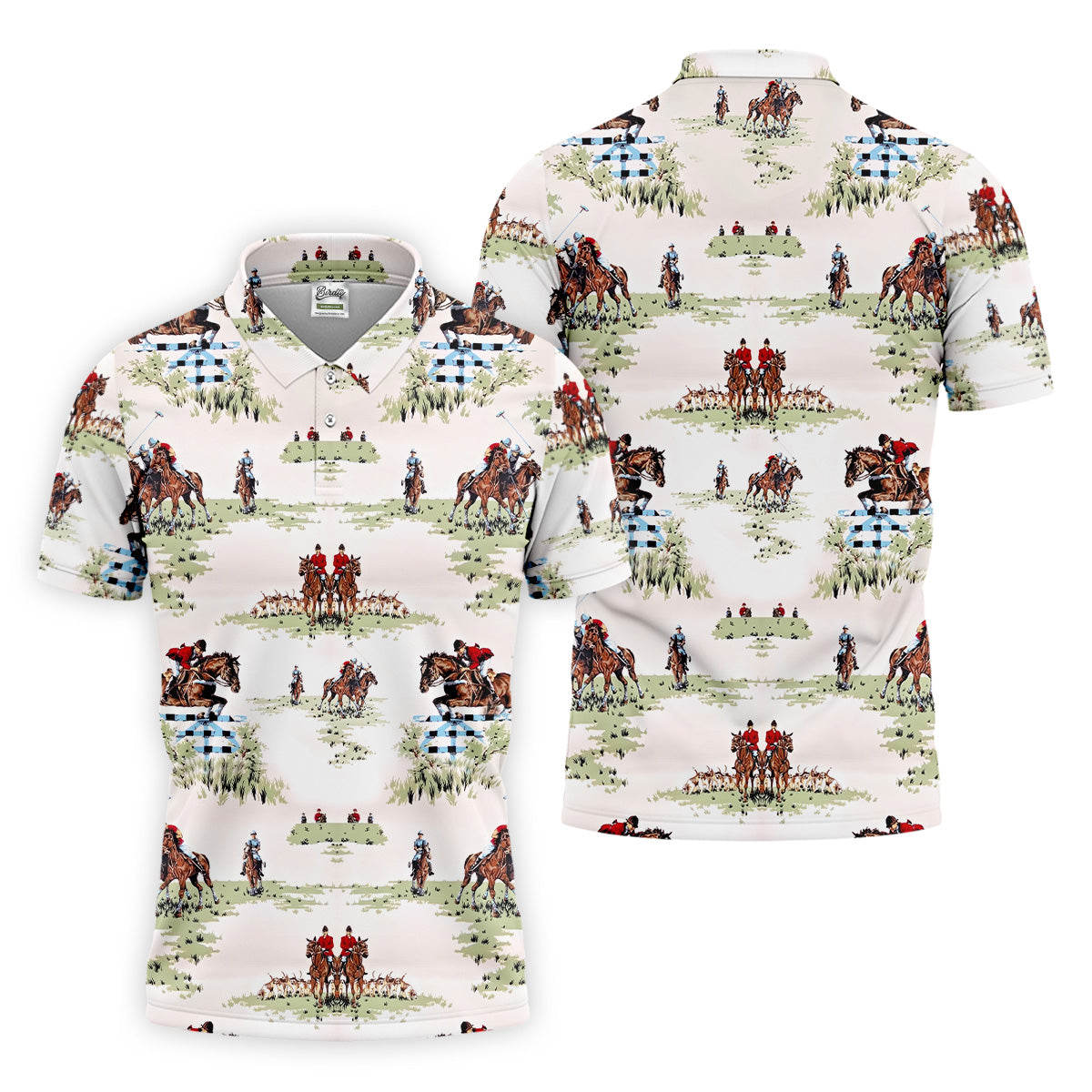 Equestrian Theme Mens Golf Polo Shirts, Unique Gift For Golfer, Golf Accessories For Men