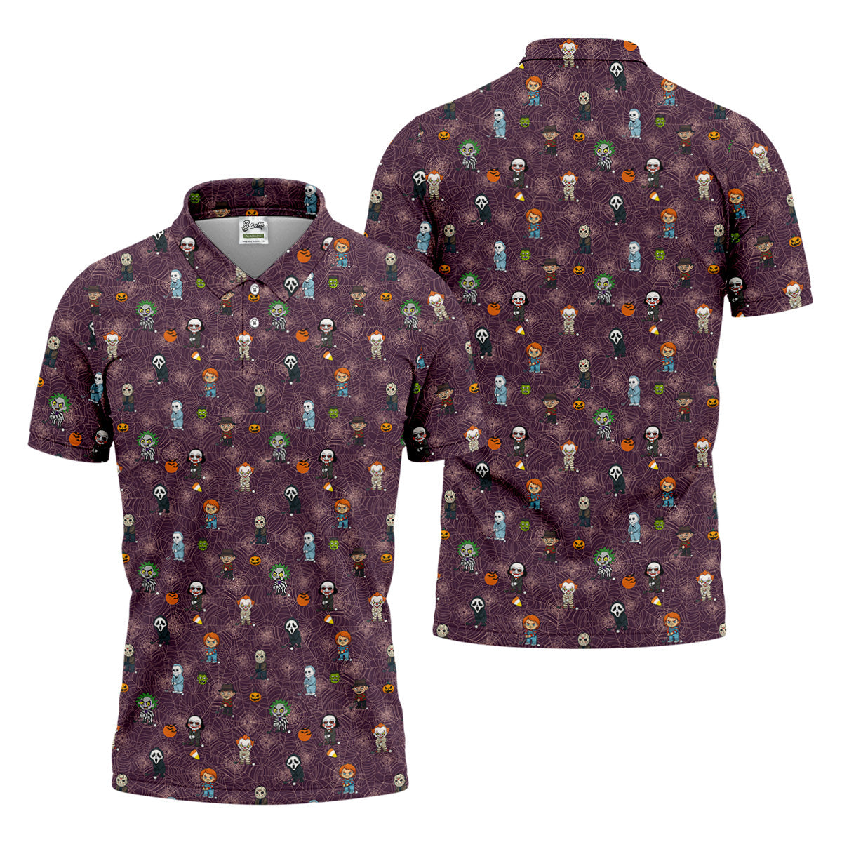 Funny Horror Character Purple Golf Polo Shirt, Horror Movie Shirt, Halloween Golf Shirt, Fun Golf Polos For Men