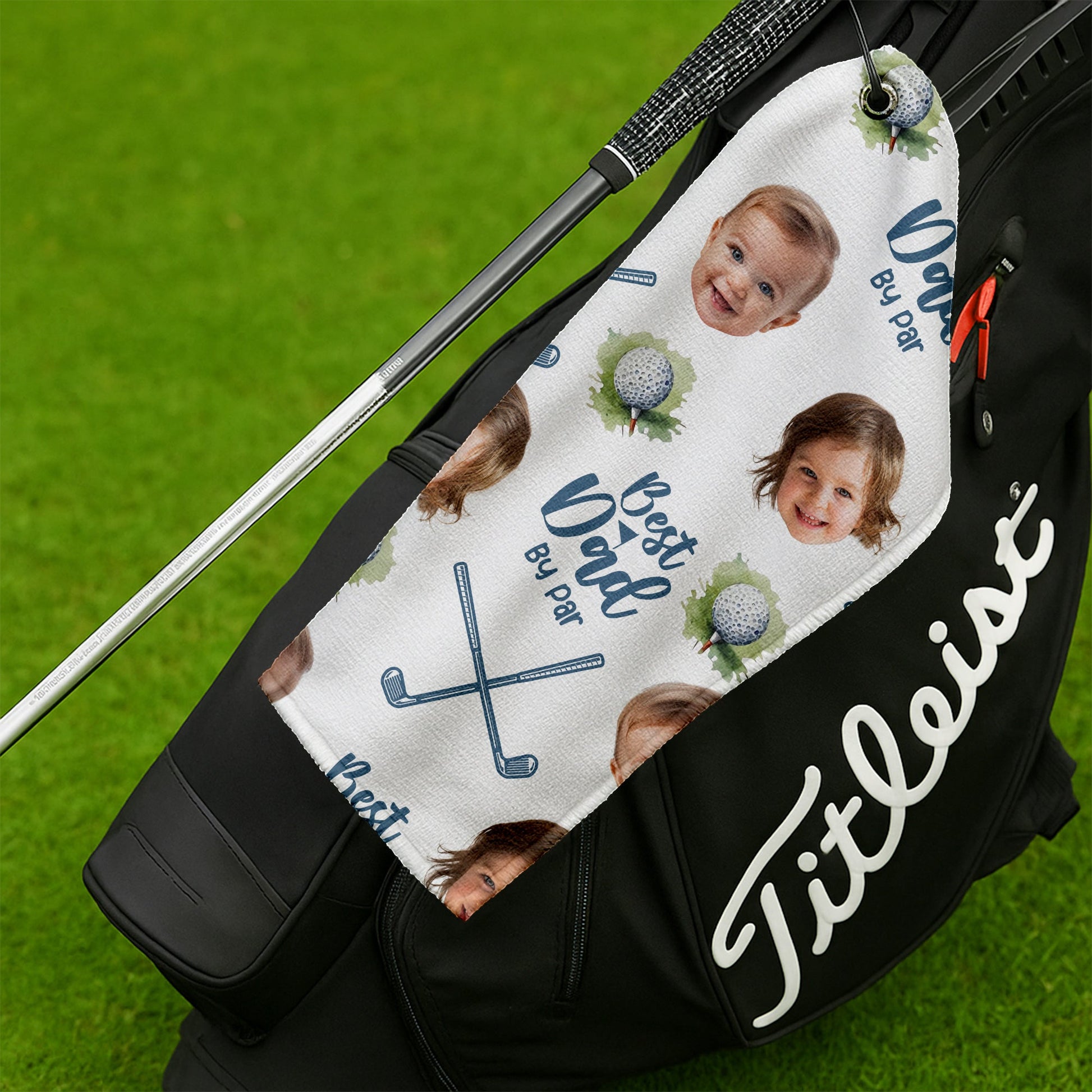 Best Dad By Par Custom Kids Face Funny Golf Towel, Golf Gifts For Dad, Gift For The Golfing Dad