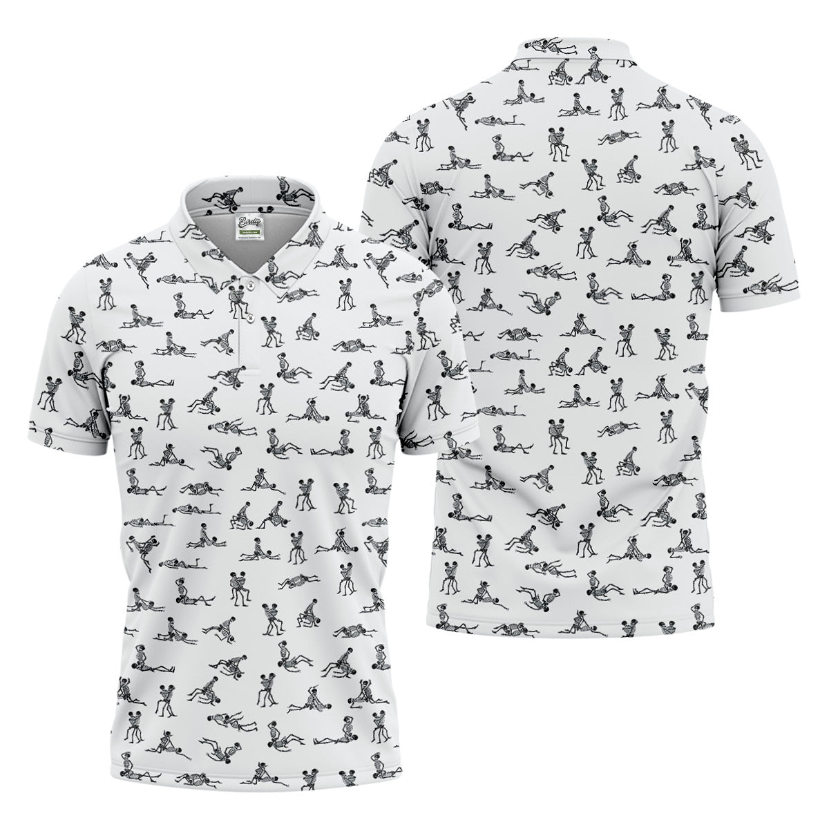 White Funny Skeleton Sex Position Golf Shirt, Halloween Gift Idea, Fun Golf Shirts For Men, Polo For Men