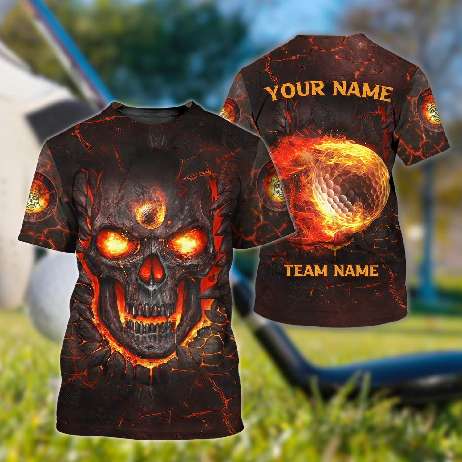 Custom Flaming Skull Men's Golf Polo Shirt, Golfing Apparel, Gift For Golfers