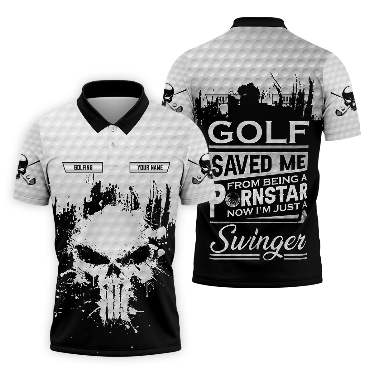 Golf Saved Me From Being A Porn Star Now I'm Just A Swinger Custom White Skull Golf Polo Shirt, Dad Golf Gift