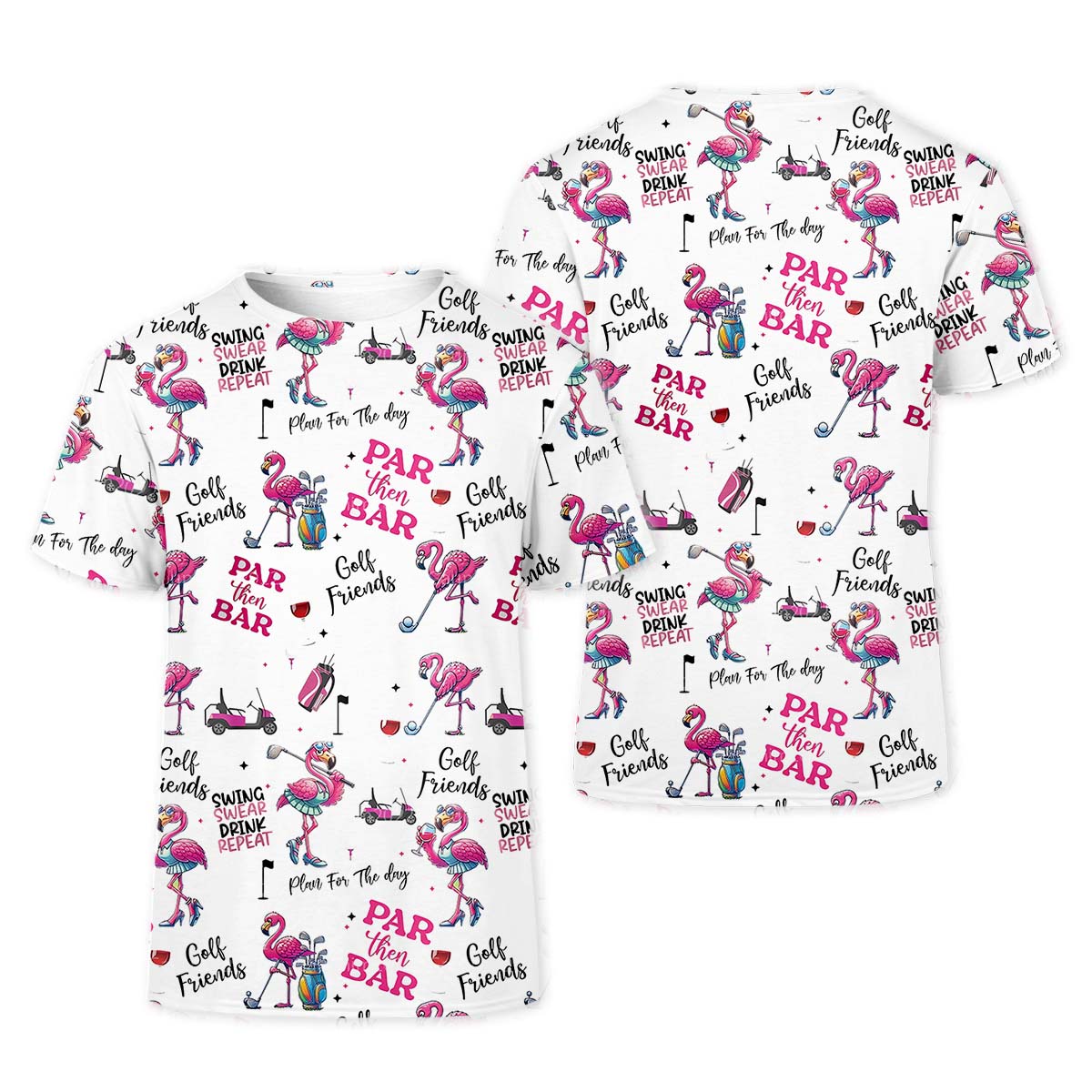 Par Then Bar Flamingo Funny Long Sleeve Polo Womens, Custom Ladies Golf Shirt