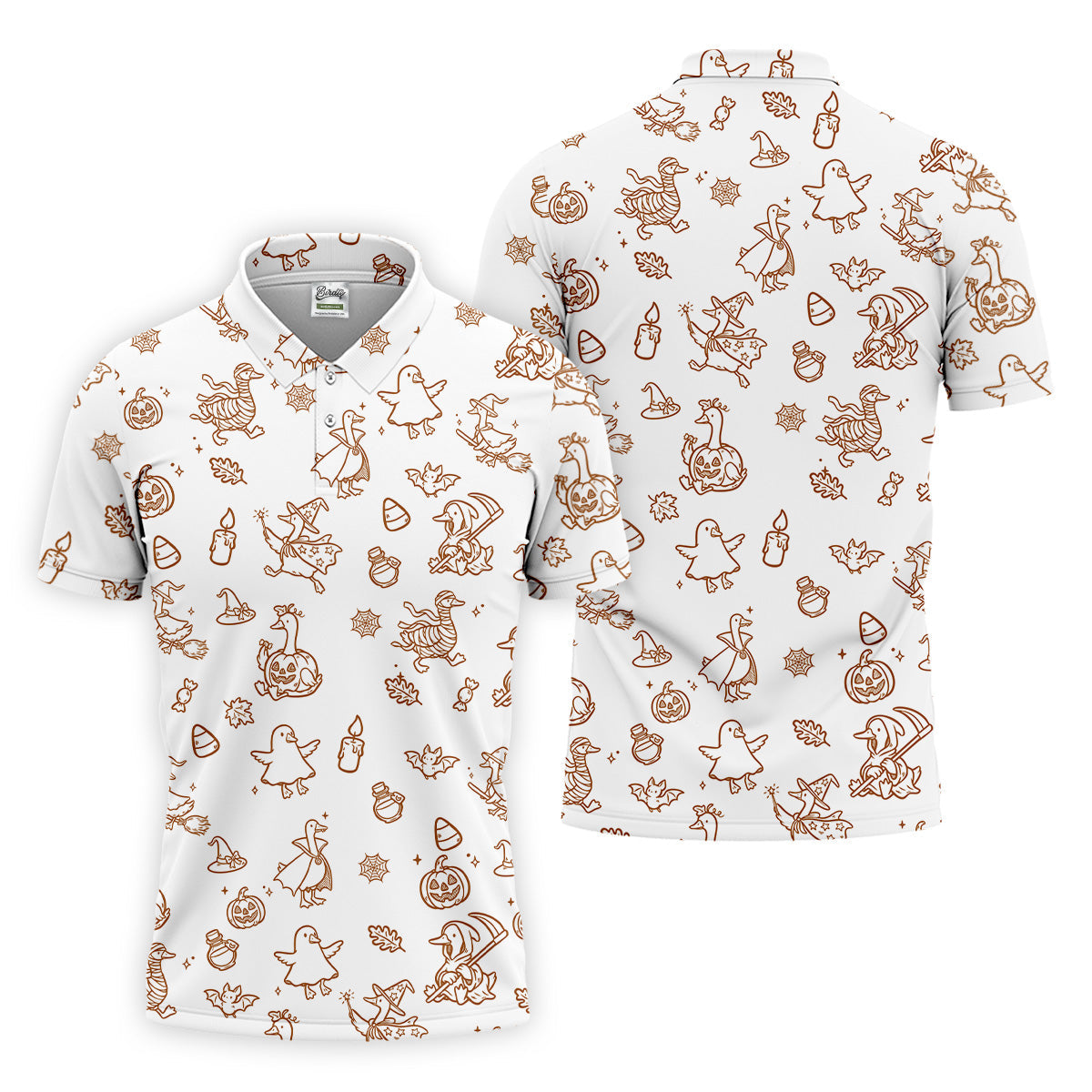 Goose Halloween, Doodle Pattern, White Golf Shirt, Mens Funny Golf Shirts, Long Sleeve Golf Shirts, Men Golf Polo