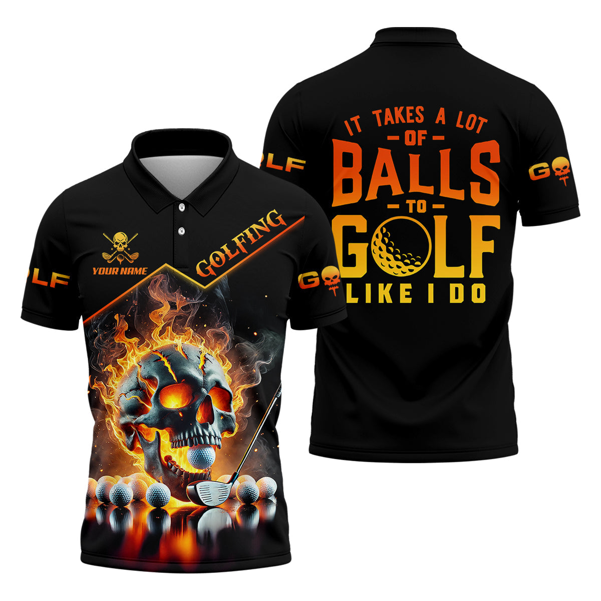 It Takes A Lot Of Balls To Golf Like I Do Custom Men's Golf Polo Shirt, Skull Golf Shirt, Funny Golf Shirt