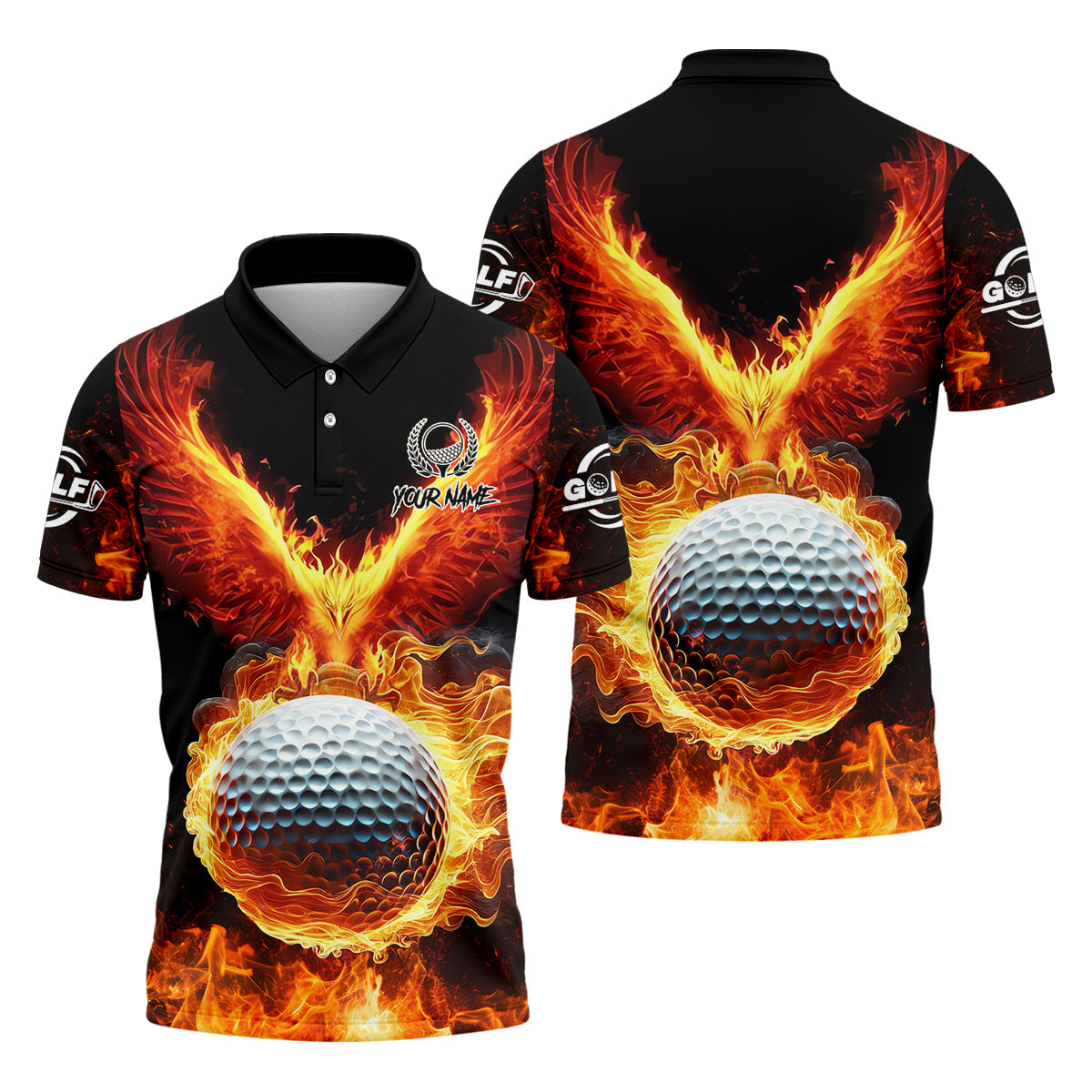 Fire Golf Ball Custom Men's Golf Polo Shirt, Golfing Apparel, Golf Gifts For Men