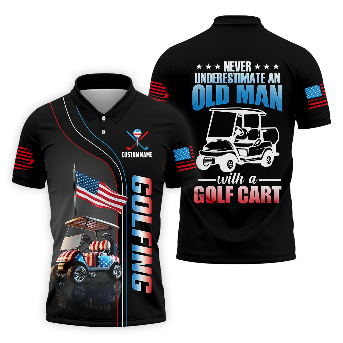 Never Underestimate An Old Man Custom Men's Golf Polo Shirt, Funny Golf Shirt, Dad Golf Gift