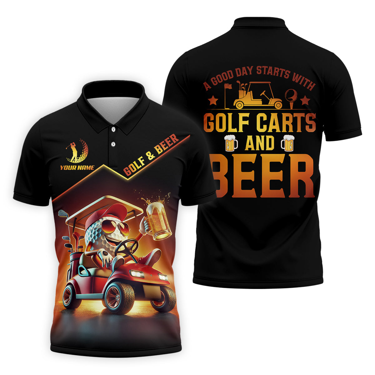 A Good Day Starts With Golf Carts And Beer Funny Golf Polo Shirt, Christmas Golf Gift