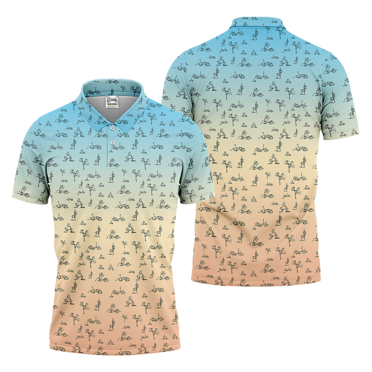 Stickman Couple Blue Orange Fun Men's Golf Polos, Unique Gift For Golfer, Polo For Men