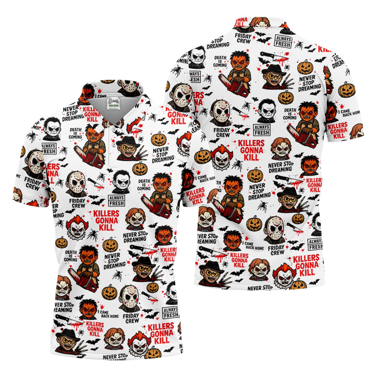 Classic Horror Characters Halloween Golf Shirt, Men's Golf Polo Shirts, Horror Movie Shirt