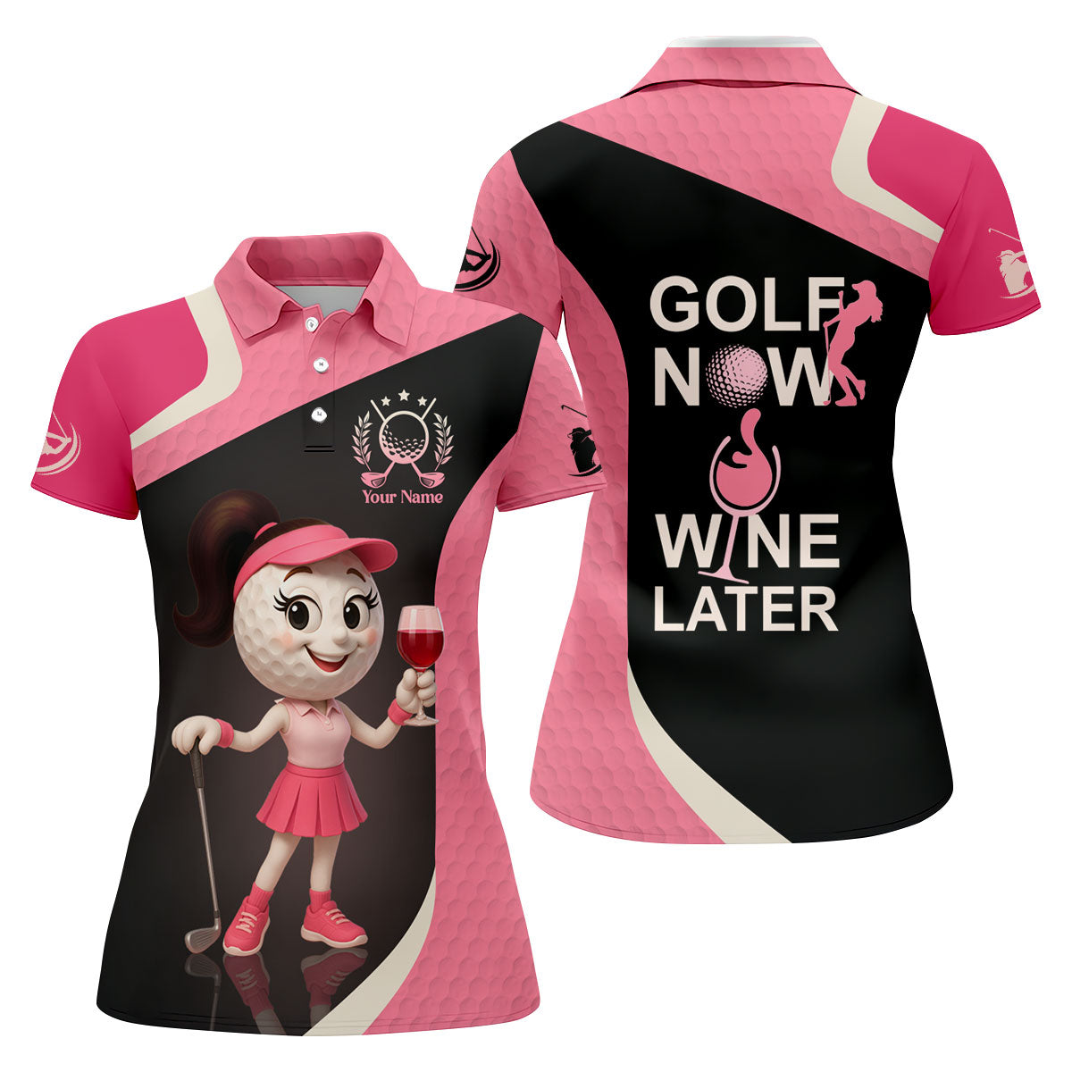 Golf Now Wine Later Funny Womens Golf Polo Shirt, Womens Golf Tops, Custom Ladies Golf Shirt