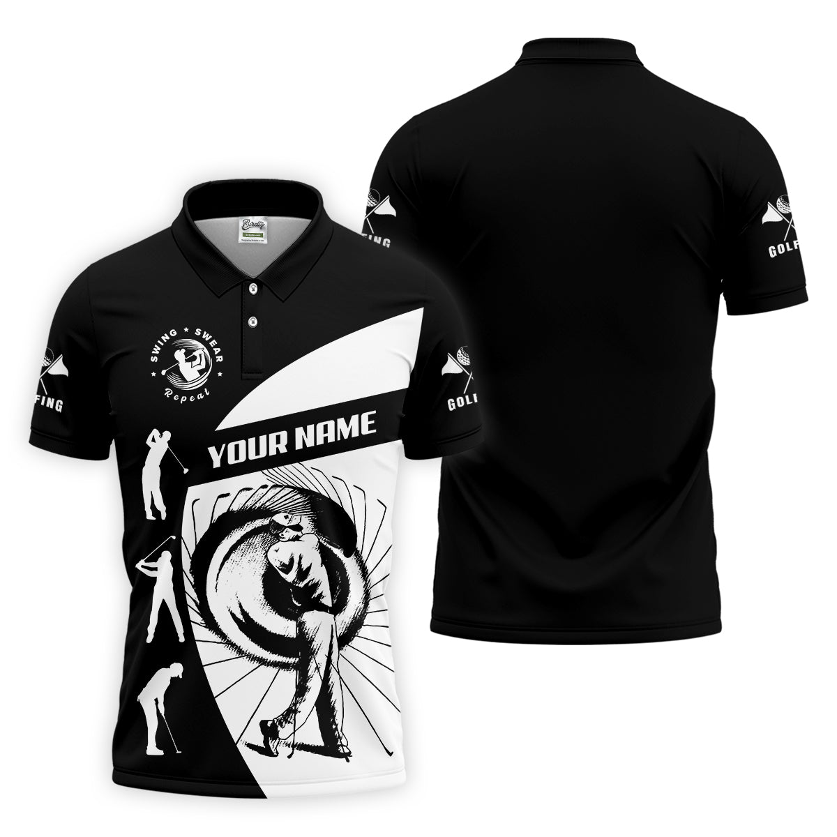 Swing Swear Repeat Custom Funny Golf Polo Shirt, Dad Golf Gifts