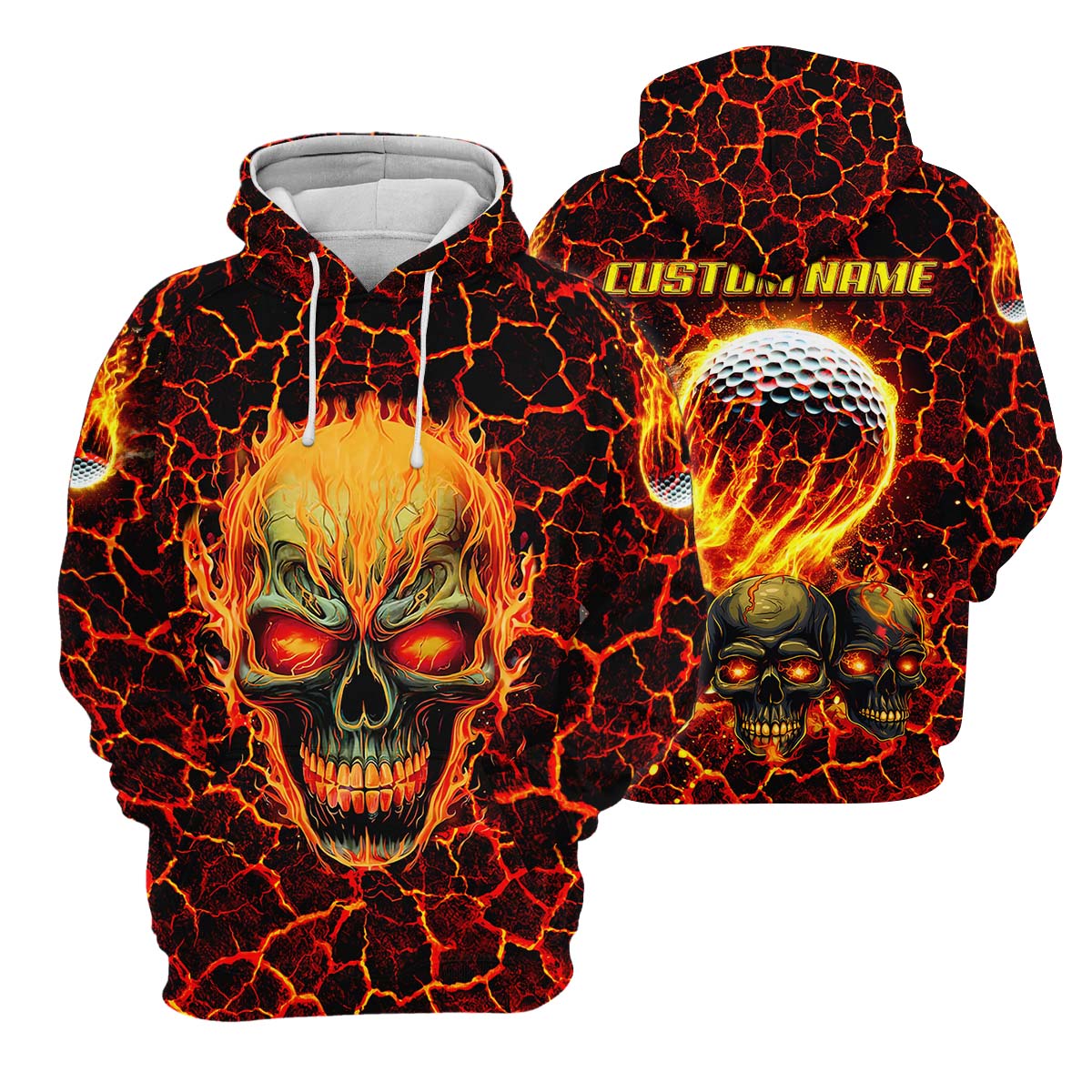 Custom Flaming Skull Men's Golf Polo Shirt, Funny Golf Shirt, Gift For Golfers