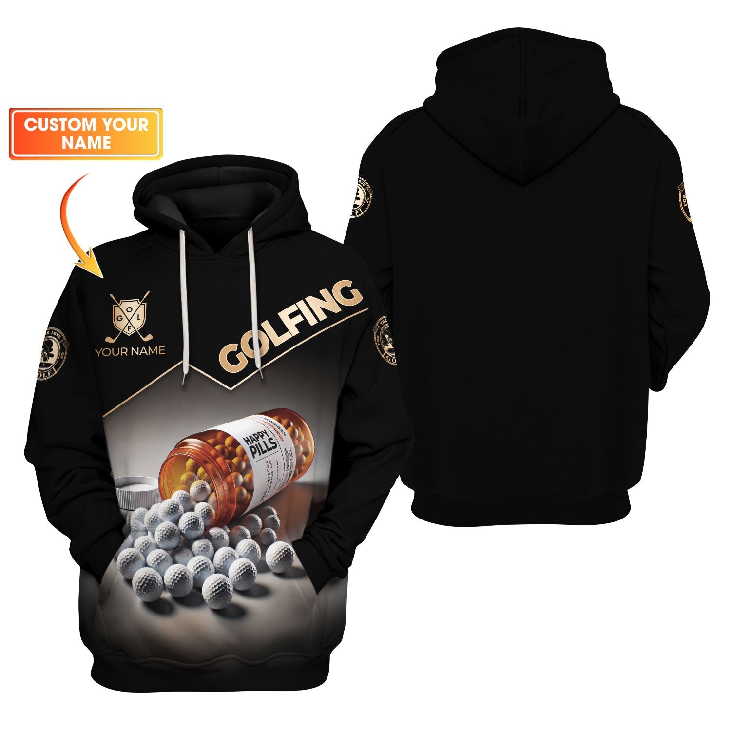 Happy Pills Men's Golf Polo Shirt, Golfing Apparel, Mens Golf Gift, Funny Golf Shirt