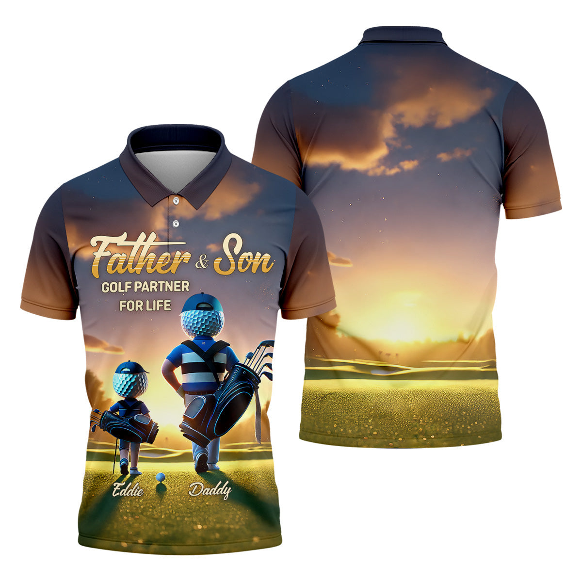 Father And Son Golf Partner For Life Custom Men's Golf Polo Shirt, Dad Golf Gift, Christmas Golf Gift