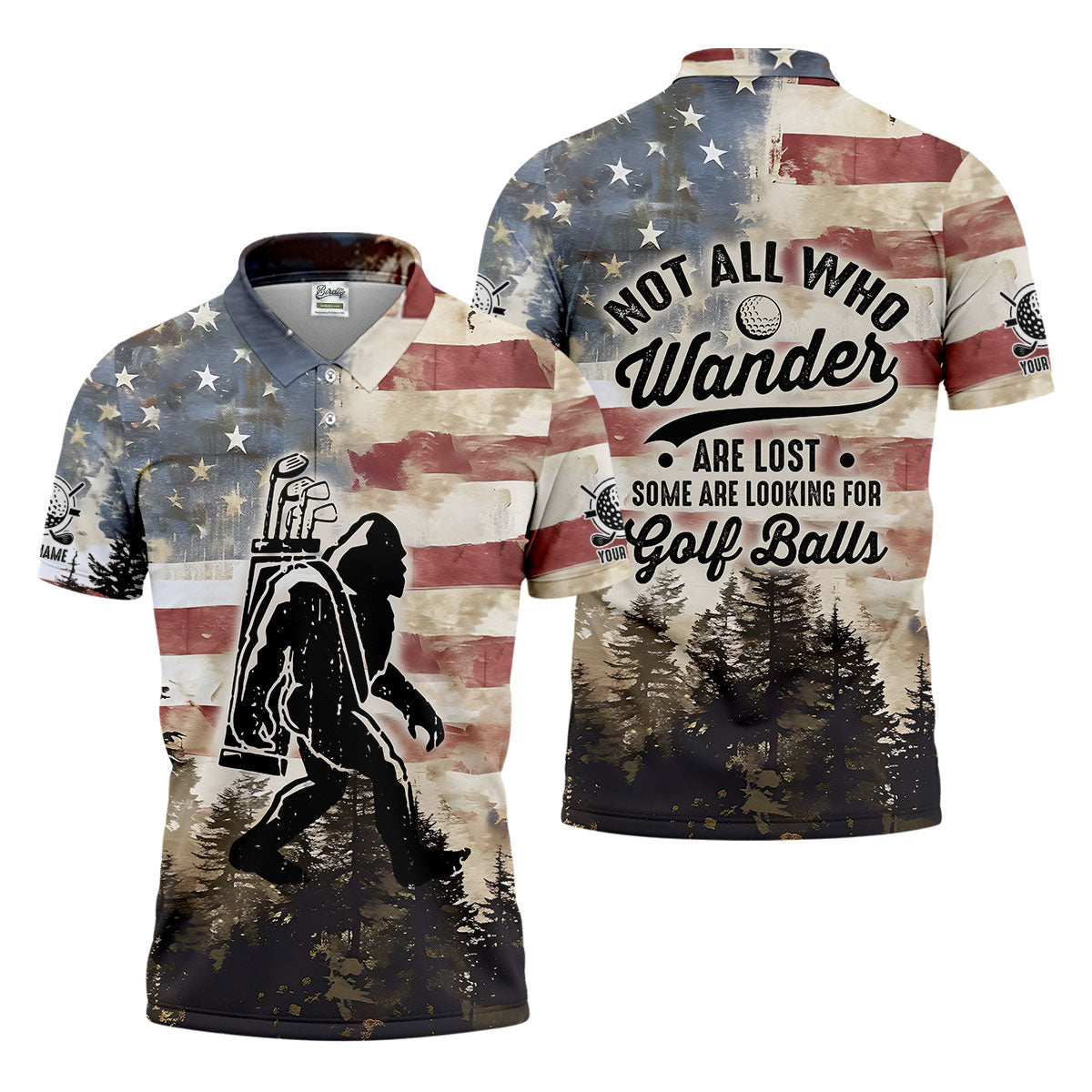 Patriotic Golf Polo Shirts, Bigfoot Golf Shirt, Men's Long Seeve Golf Shirts, Golf Gifts For Men