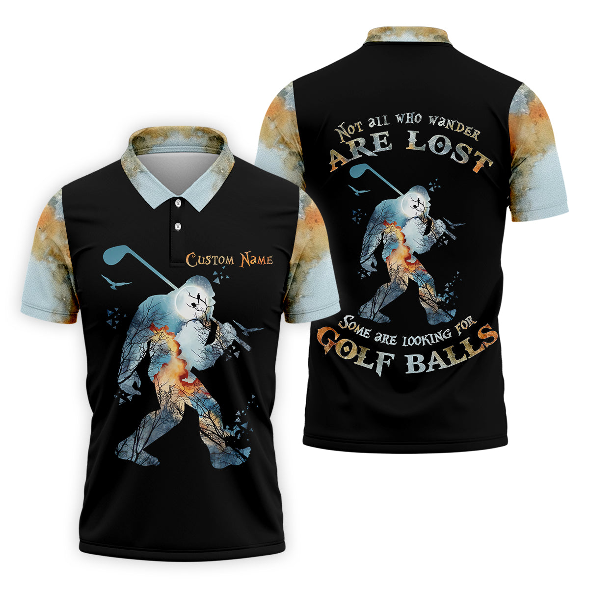 Not All Who Wander Are Lost Men's Golf Polo Shirt, Bigfoot Golf Shirt, Dad Golf Gift
