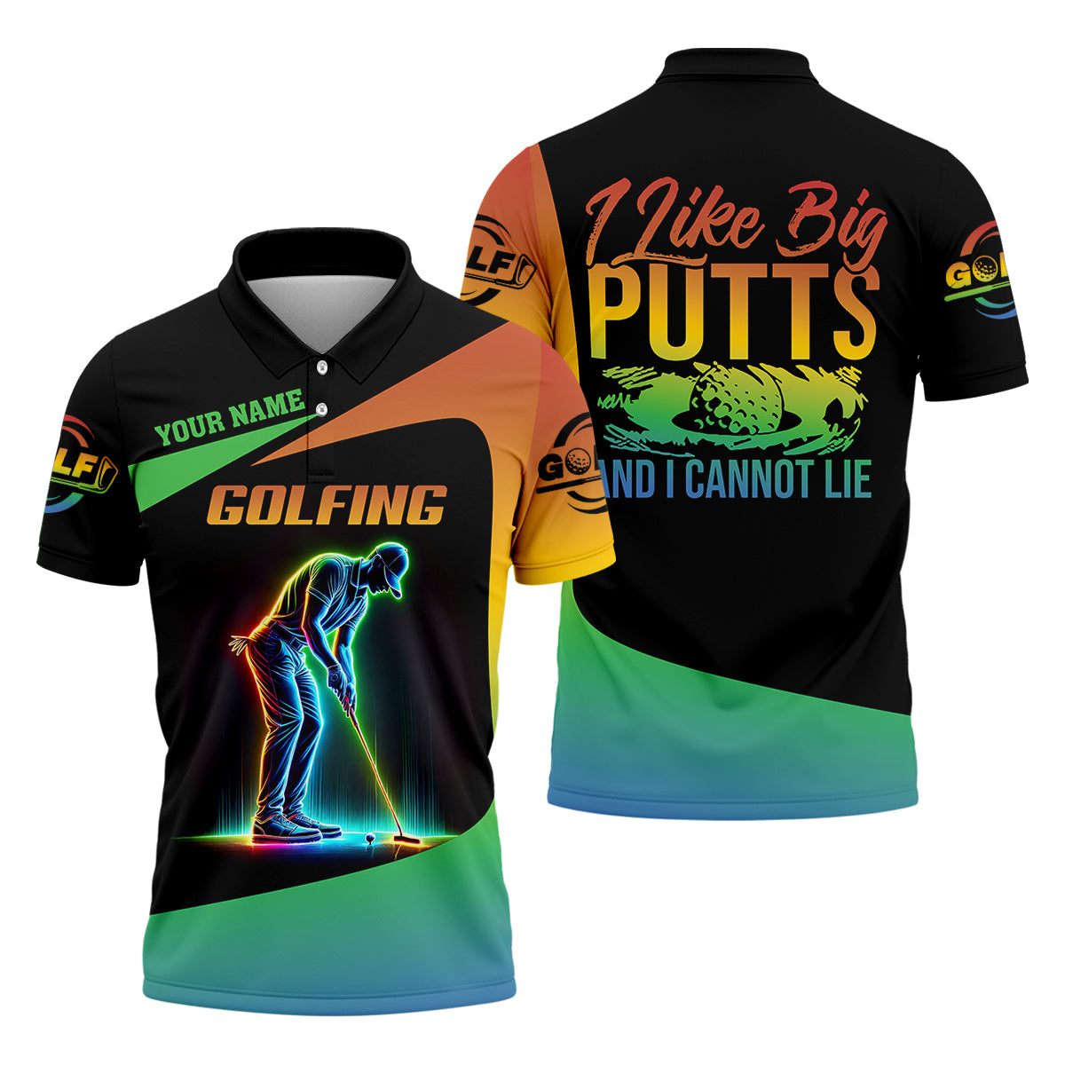 I Like Big Putts And I Can Not Lie Neon Golf Polo Shirt, Golfing Apparel, Mens Golf Gift, Funny Golf Polos