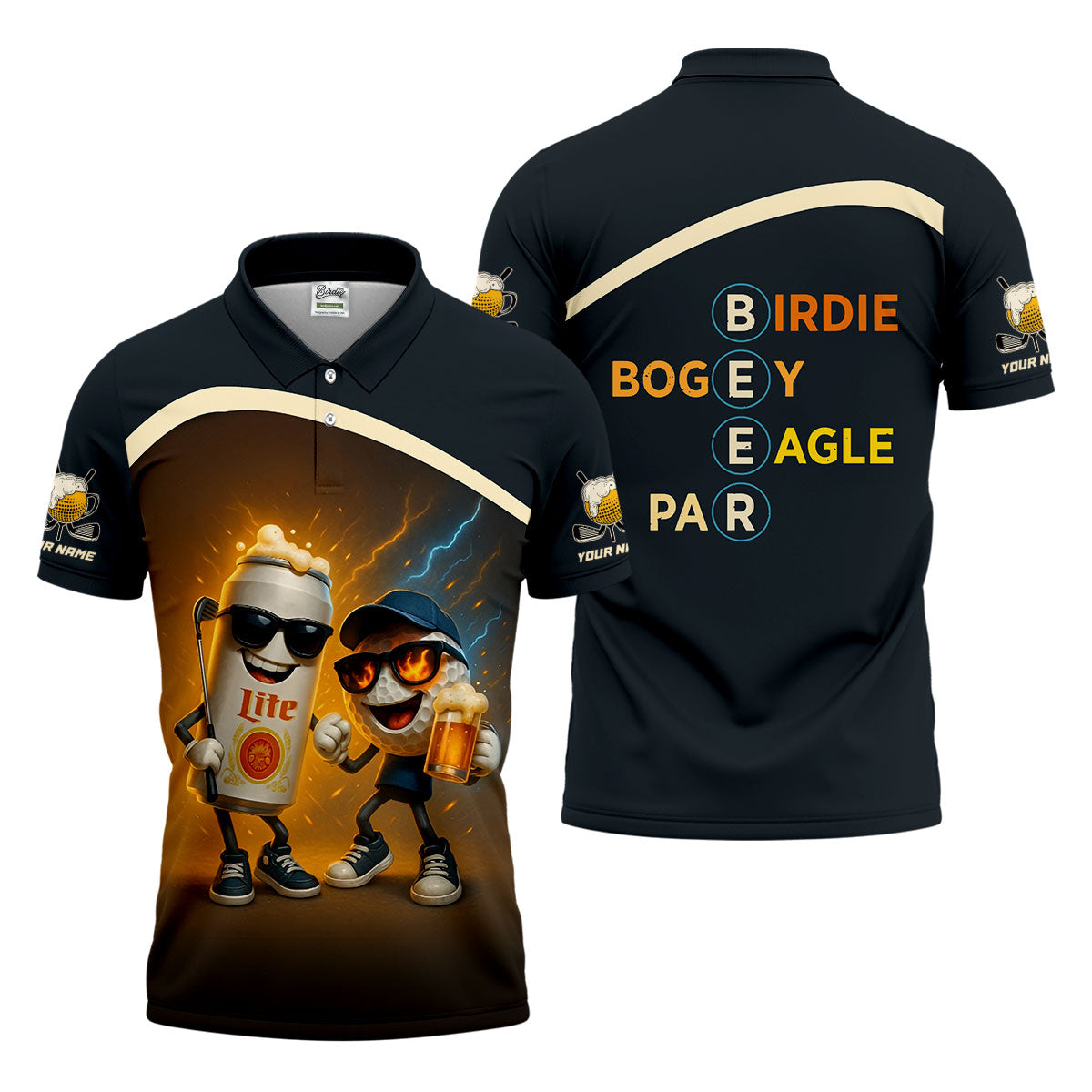Funny Golf And Beer Custom Polos For Men, Dad Golf Gift, Golfing Apparel, Mens Polo Shirts