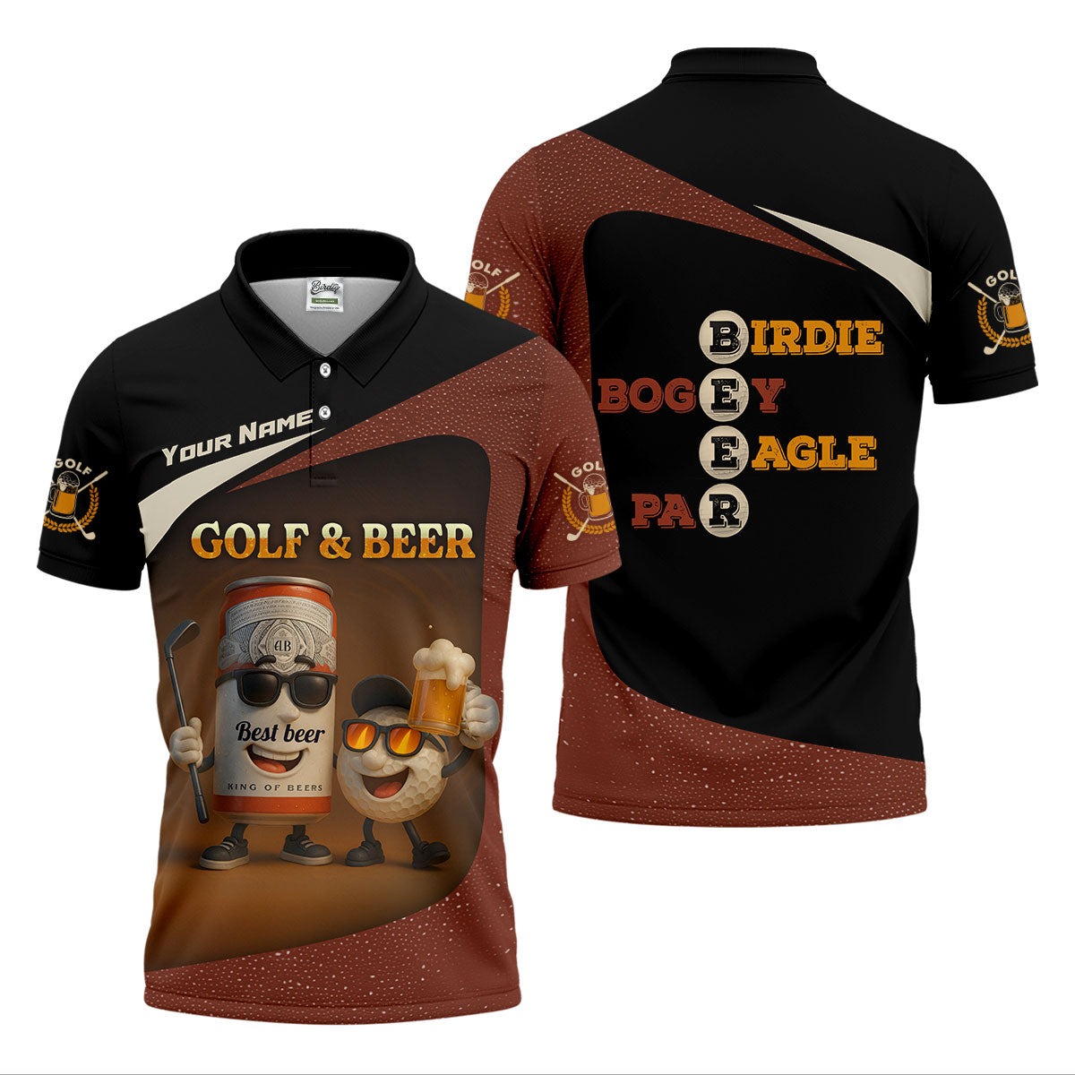 Golf And Beer Custom Men's Polo Shirts, Dad Golf Gift, Golfing Apparel, Gifts For Beer Lovers