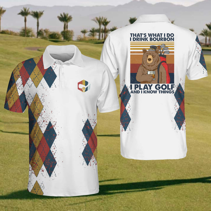 I Drink Bourbon And Play Golf Mens Golf Polo Shirt, Mens Golf Shirt, Gift For Golfers
