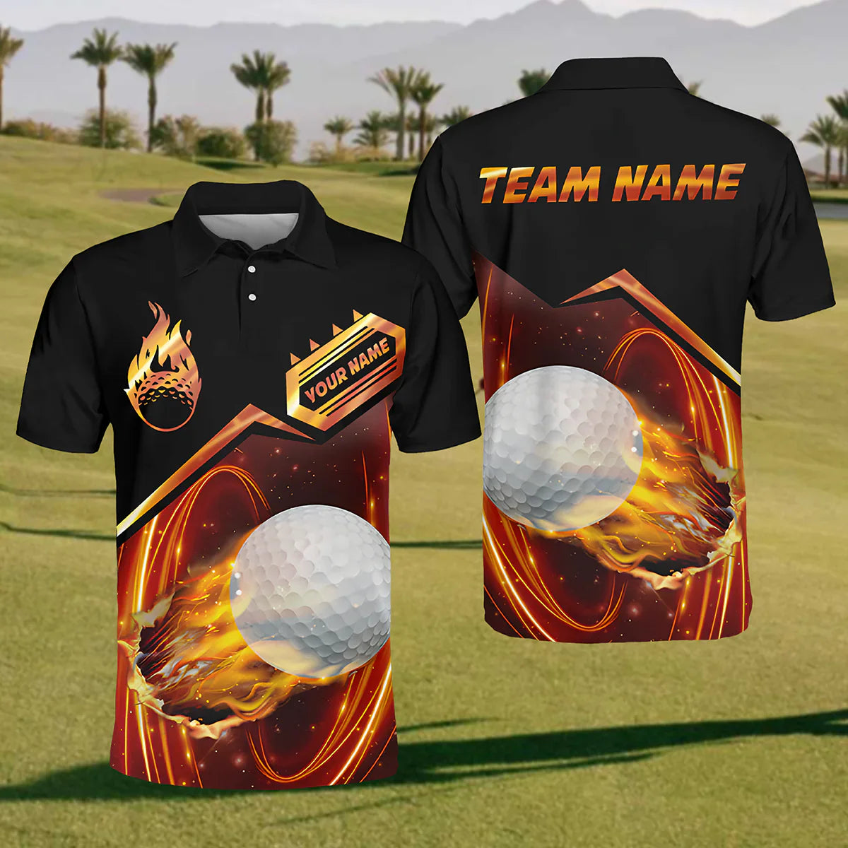 Falming Golf Ball Golf Polo Shirt, Mens Golf Shirt, Gift For Golfers