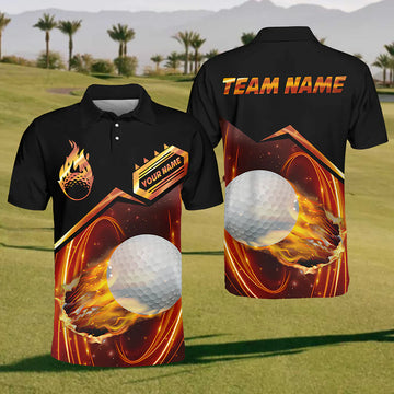 Falming Golf Ball Golf Polo Shirt, Mens Golf Shirt, Gift For Golfers