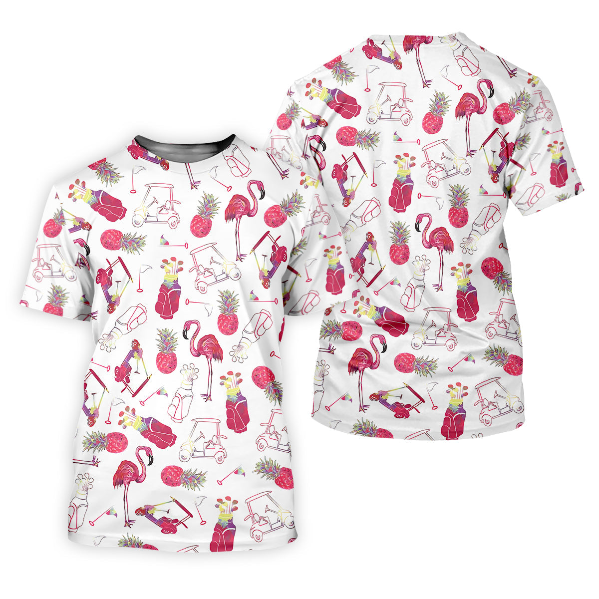 Flamingo Golf Pineapple Funny Womens Golf Polo Shirt, Custom Ladies Golf Shirt