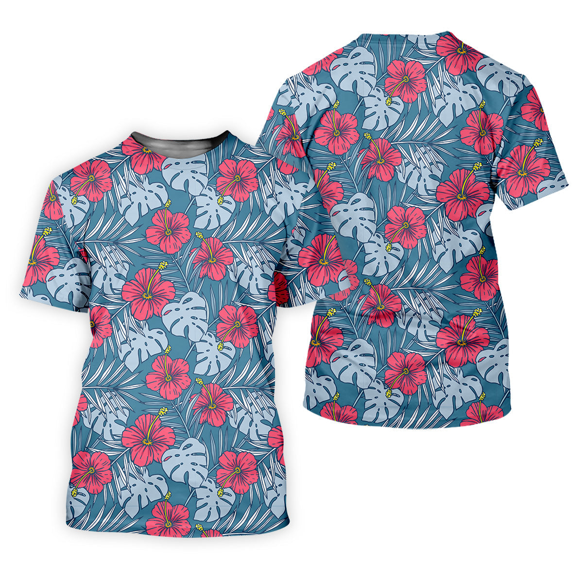 Hibiscus Flower And Leaf Patterned Golf Shirts, Men Golf Polo, Hawaiian Polo Golf Shirts, Matching Golf Shirts
