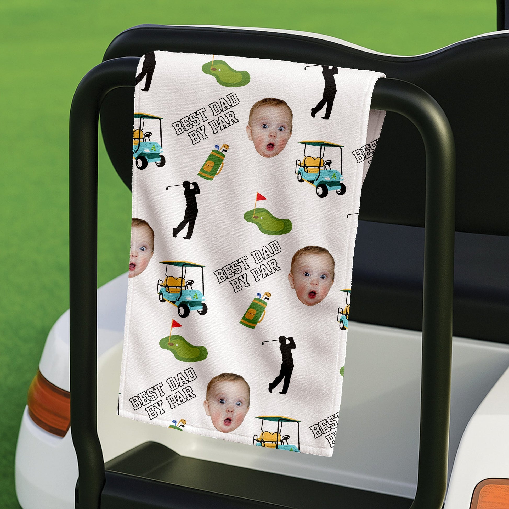 Custom Golf Towel With Kids Photo, Best Dad By Par Towel, Dad Golf Gift, Christmas Golf Gift