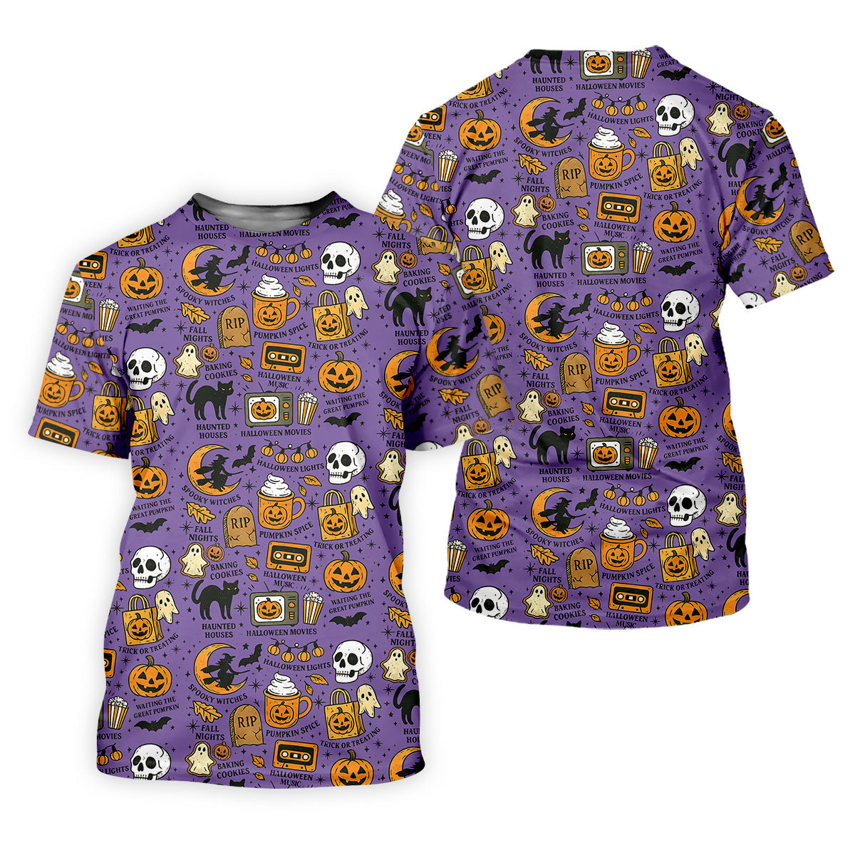 Purple Halloween Skull Golf Shirt, Spooky Cat, Mens Golf Polo Shirts, Halloween Theme Shirts, Golfing Apparel