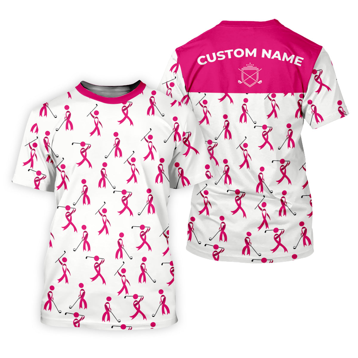 Funny Stick Figure Breast Cancer Golf Shirt, Fun Golf Shirts For Men, Breast Cancer Support Shirt