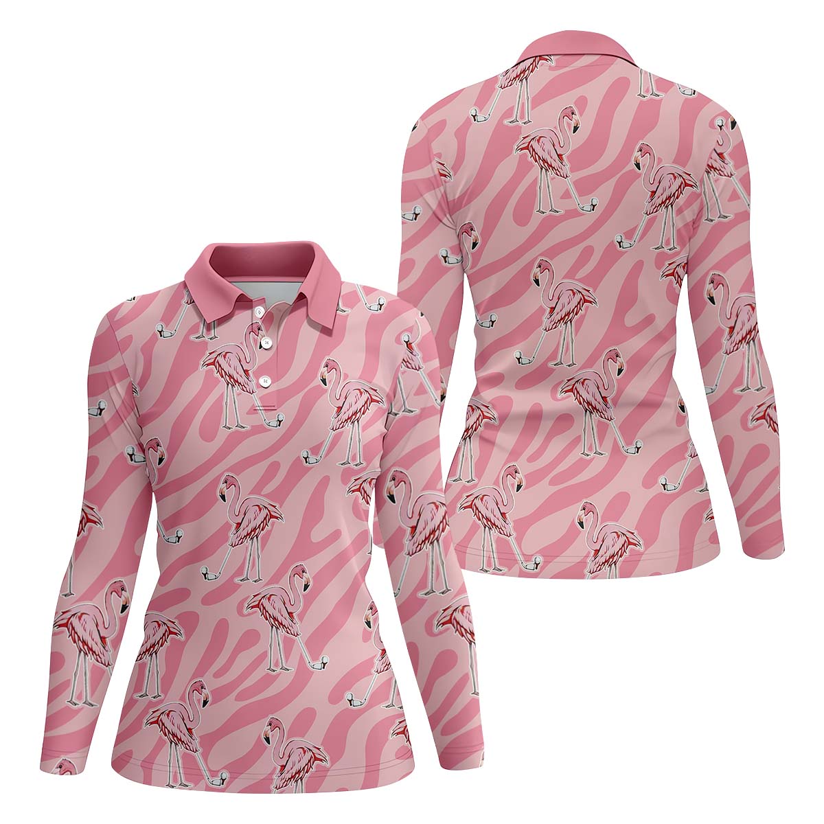 Pink Flamingo Women Golf Polo Shirt, Custom Ladies Golf Shirt, Womens Golf Gifts