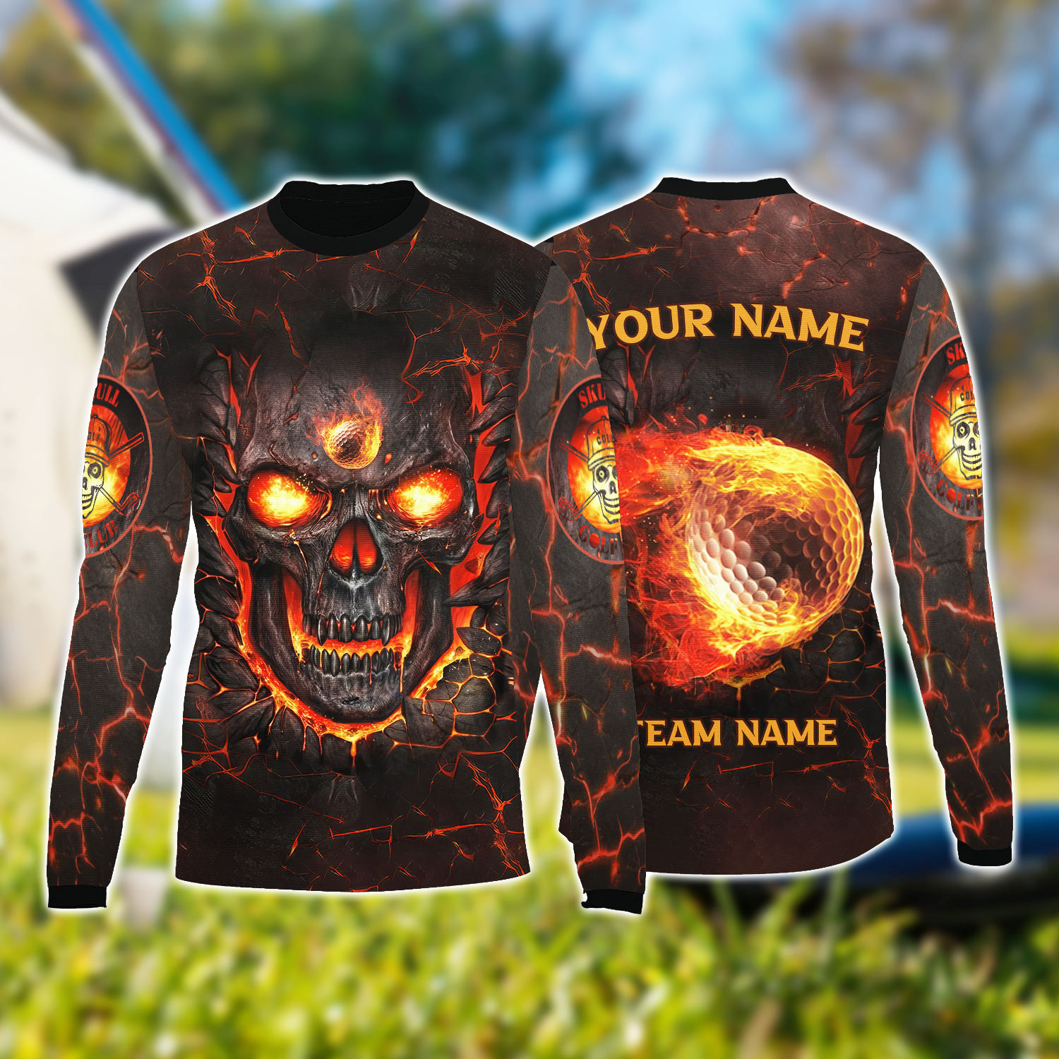 Custom Flaming Skull Men's Golf Polo Shirt, Golfing Apparel, Gift For Golfers