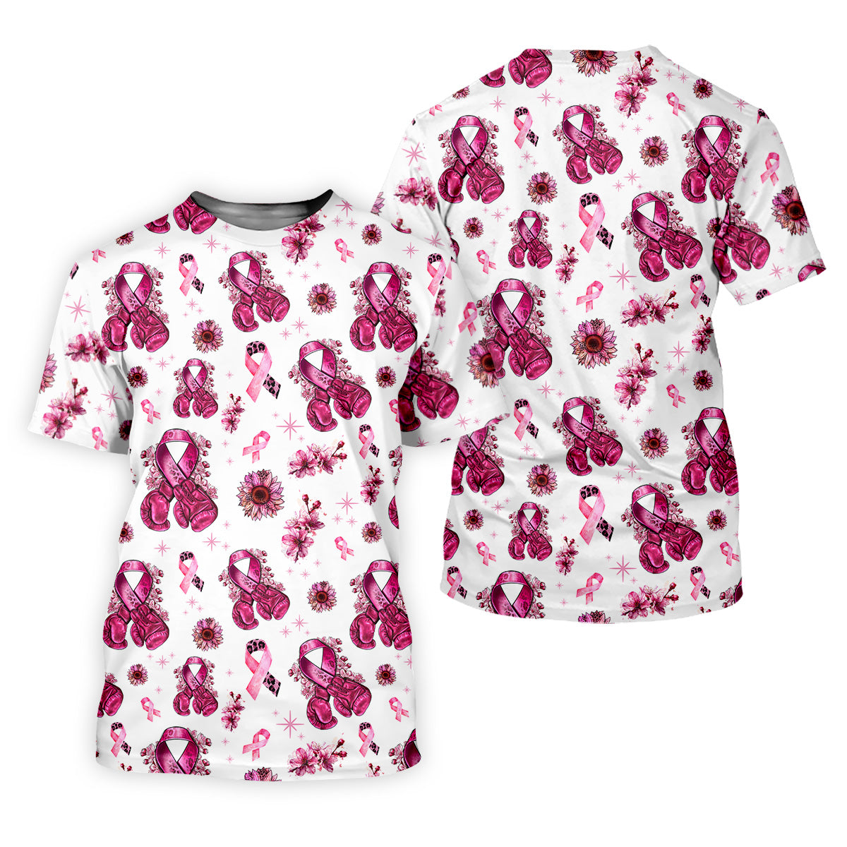 Boxing Gloves Fighter White Breast Cancer Golf Shirt, Breast Cancer Support Shirts, Womens Golf Polo