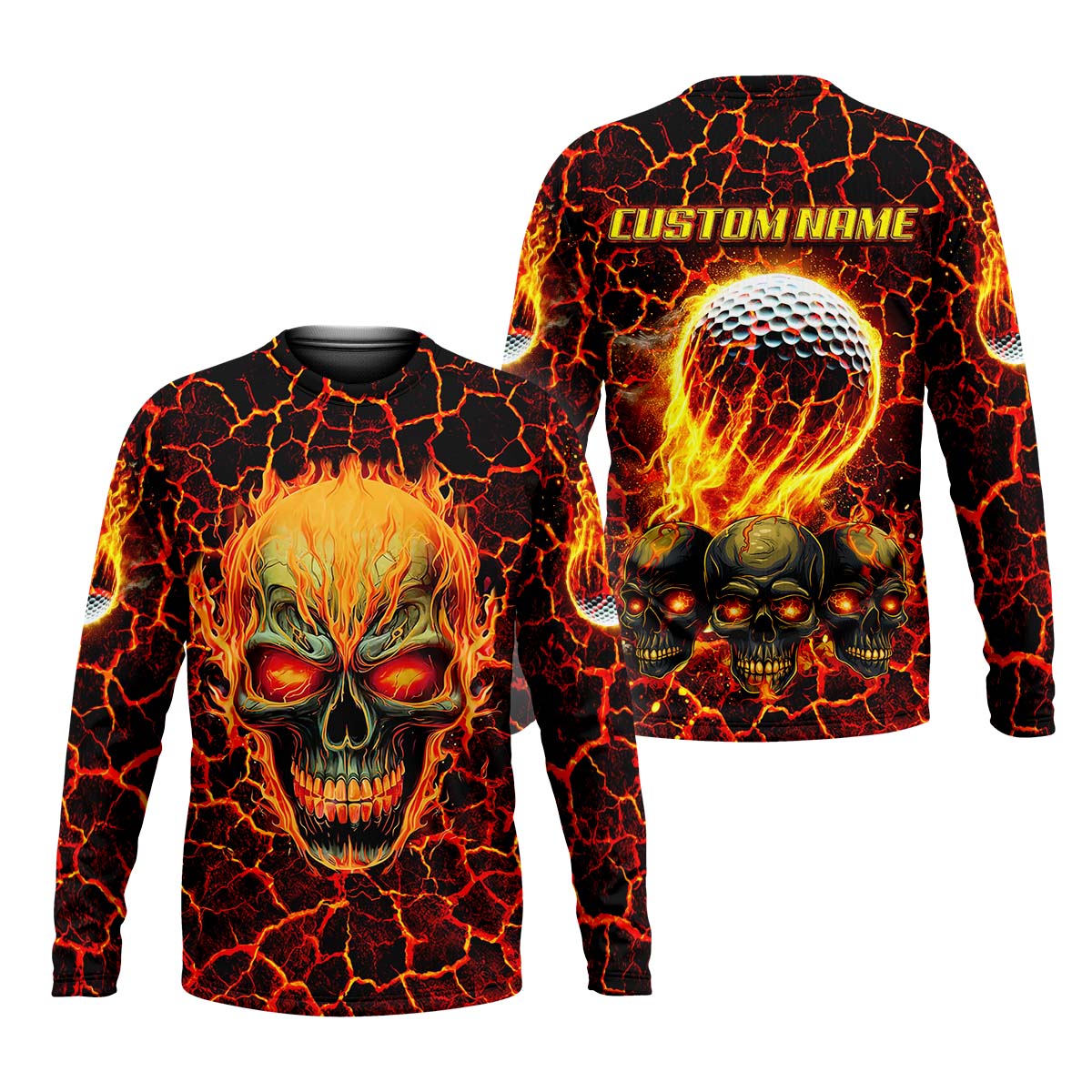 Custom Flaming Skull Men's Golf Polo Shirt, Funny Golf Shirt, Gift For Golfers