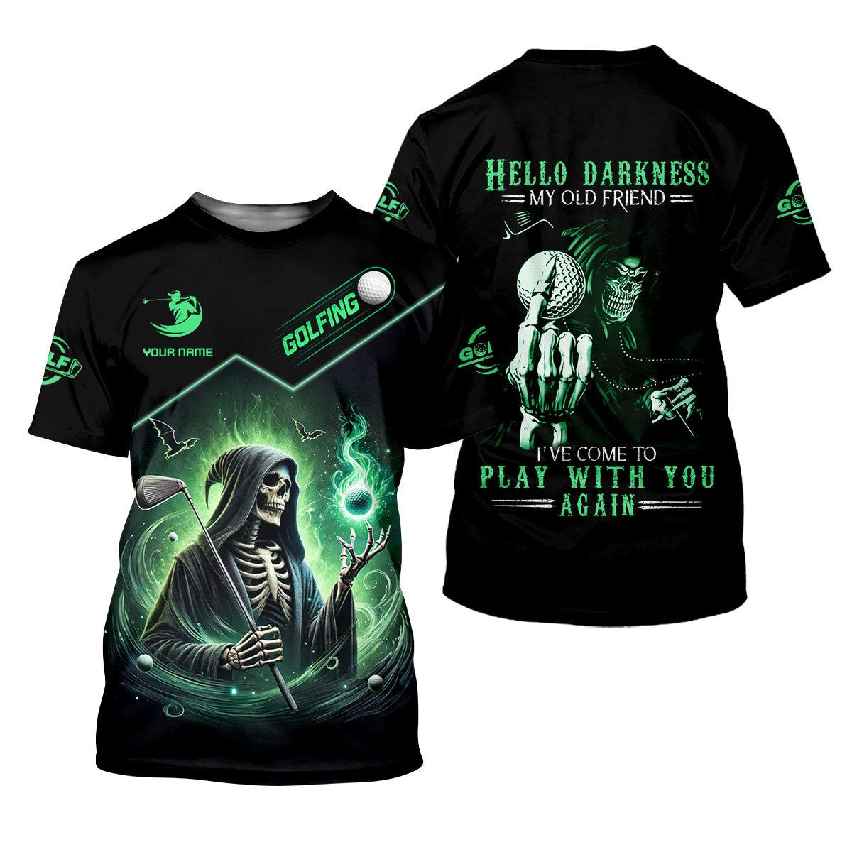 Hello Darkness Custom Men's Golf Polo Shirt, Funny Skull Golf Shirt, Dad Golf Gift