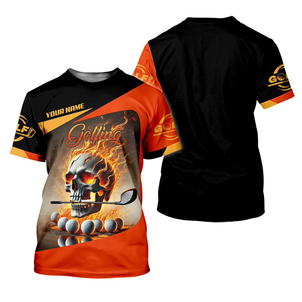 Custom Flame Skull Golf Polo Shirt, Golfing Apparel, Mens Golf Gift, Funny Golf Shirt